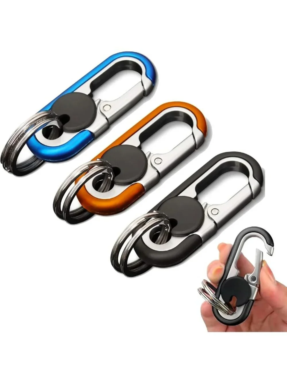 Personalized Stainless Steel Car Keychain Set for Men & Women - 3pcs Black